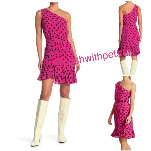 10 Crosby Derek Lam Dresses & Skirts - 10 Crosby Derek Lam NWT Taula One Shoulder Ruffle Hem Dress Pink Polka Dots New